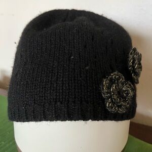 WINTER HAT - Warm, comfy, embellished rosette wool hat.